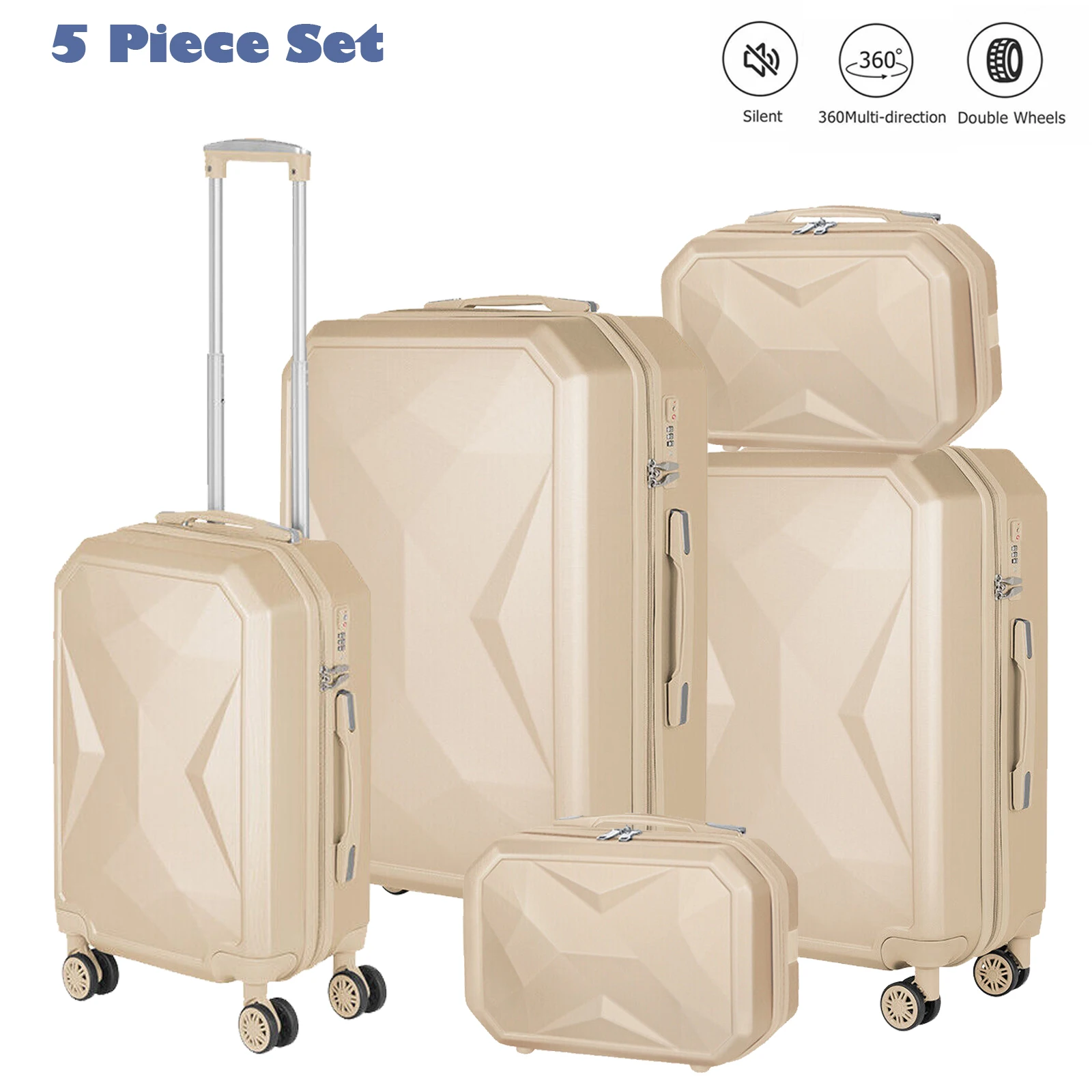 Luggage Set 5 Pieces Cosmetic Suitcase Travel Suitcase Suit Portable Boarding Luggage with 360 Degree Sipnner Wheels