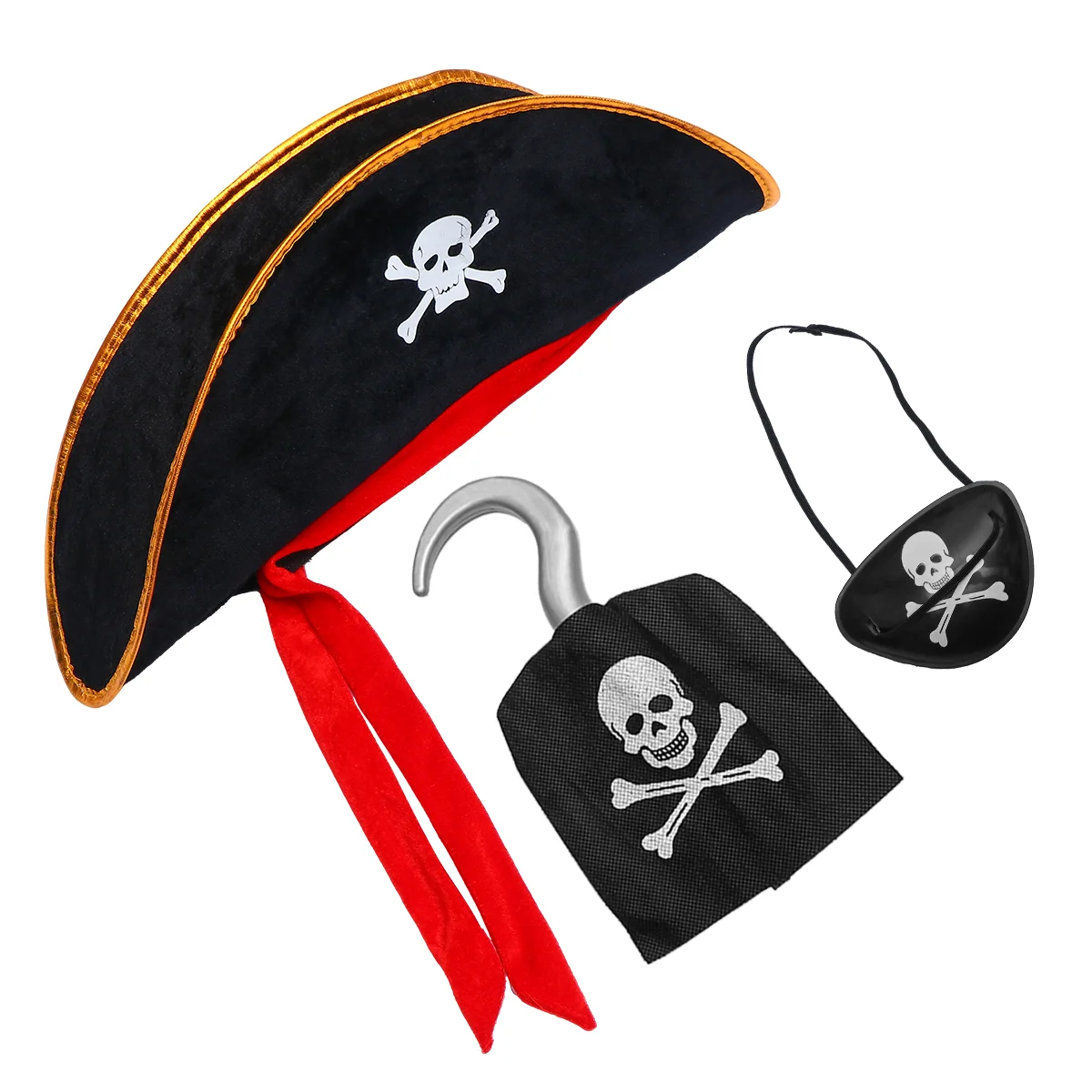 3 pezzi per ragazzi costume di Halloween cappello da pirata set accessori cosplay per accessori per feste con benda sugli occhi bambino nero