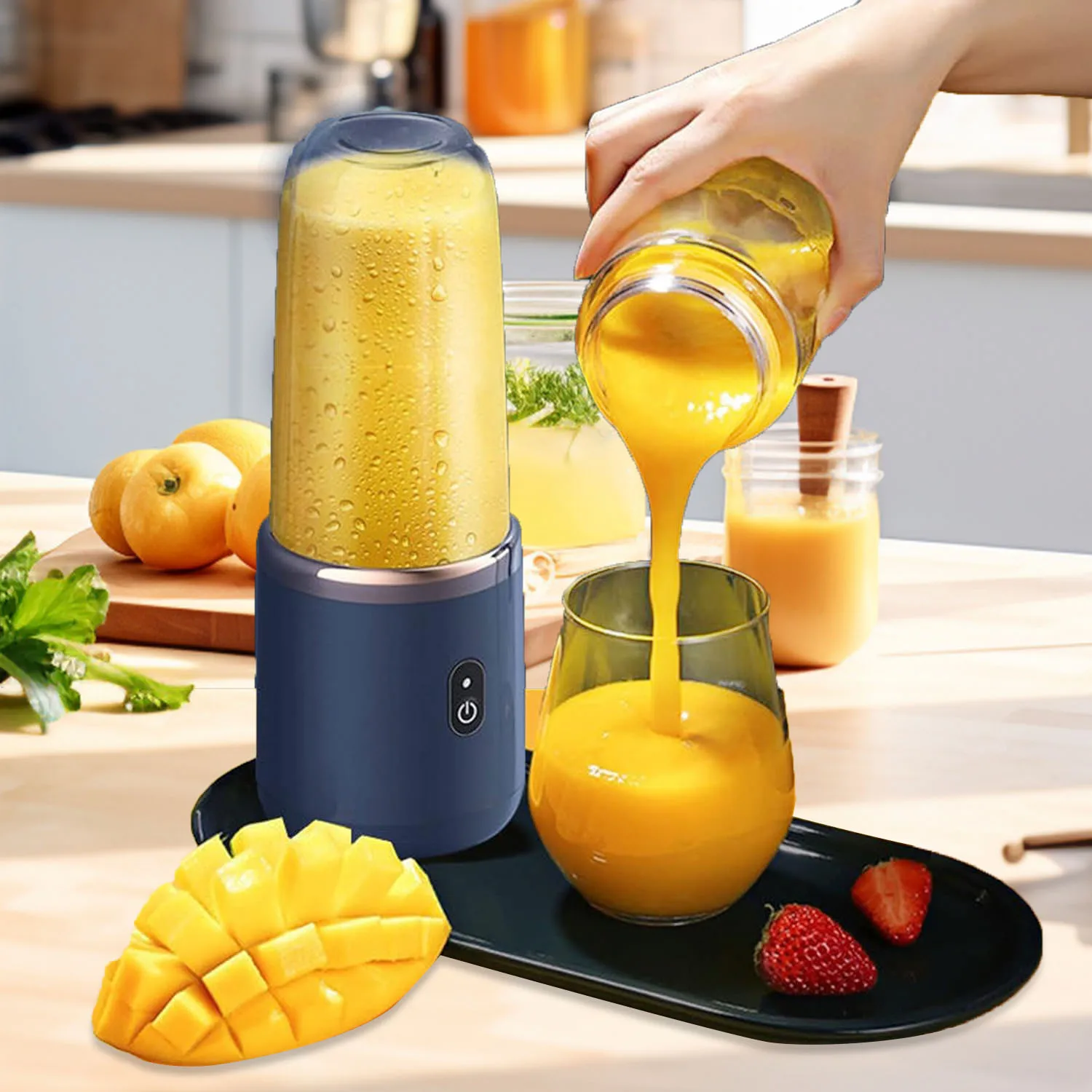 Portable Blender Smoothie Maker Mini Juice Blender Cup Rechargeable Fruit Shakes Juicer Mixer 400ml 6 Blades for Travel