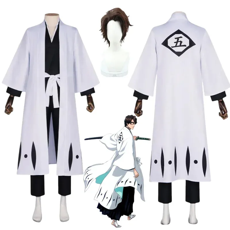 ❤ Anime Bleach Aizen Sousuke Cosplay disfraz peluca conjuntos Bleach mil años guerra de sangre Gotei 13 equipo 5 capitán bata Kimono Outfi ★ ❤ ★