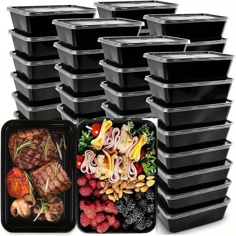 Contenedor de plástico desechable para alimentos, refrigerador de cocina cubierto negro, contenedor para llevar, ensalada, sándwiches, fiambrera de frutas, 10 Uds.