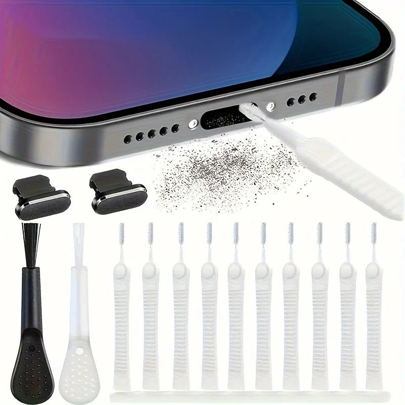 10pcs Mini Cleaning Brush Set, Anti-Clogging Dust Removal Kit W/ Precision Tips& Ergonomic Handle, for Phone Ports, Keyboard