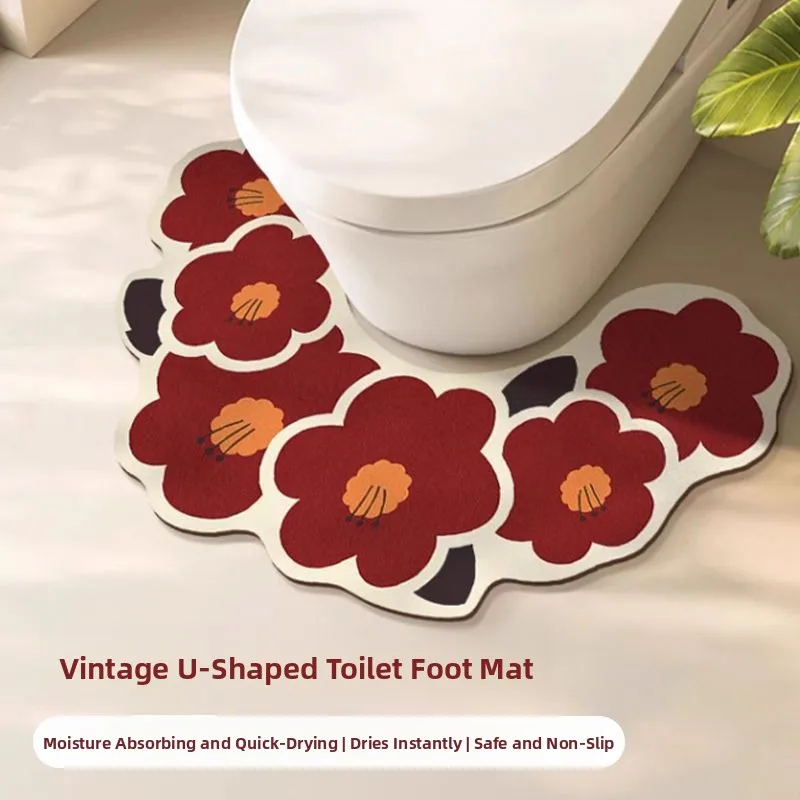 

Коврик для туалета U-образной формы из диатомовой грязи, впитывающий, для домашнего использования, полностью облегающий, противоскользящий, грязеотталкивающий