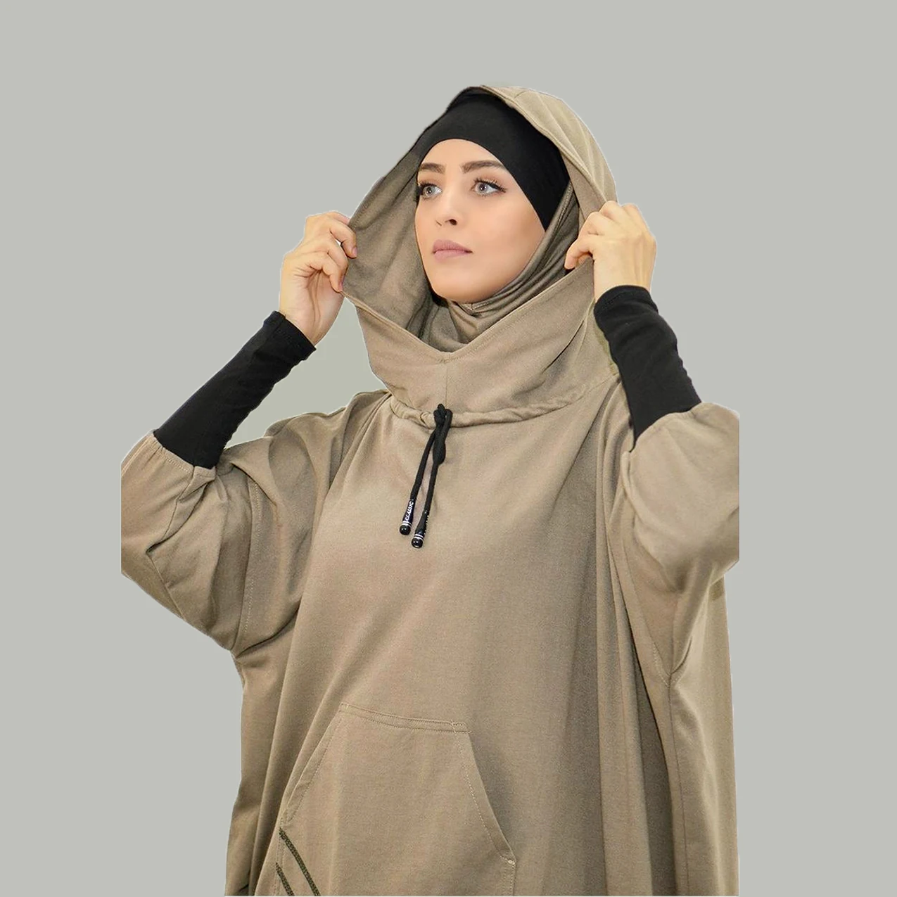 Women\'s Smooth Hooded Sports Suit Muslim Hijab Dress Eid Prayer Wear Jilbab Abaya Long Khimar Full Cover Soft Stretch Large Robe