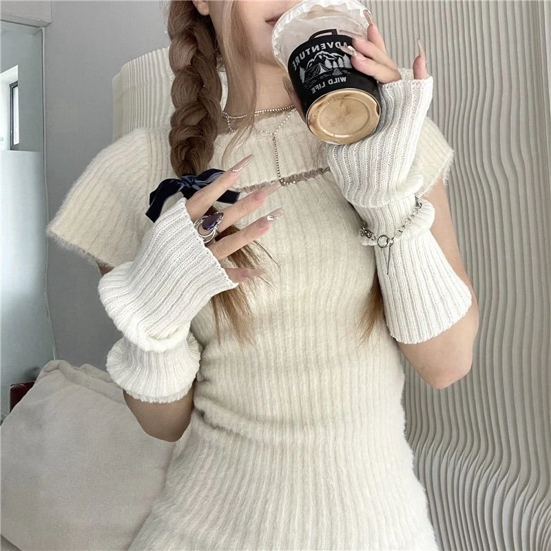 

decoration to photograph nails white knitted arm sleeves Nail display hand model shoot ornament long fabric gloves Manicure tool