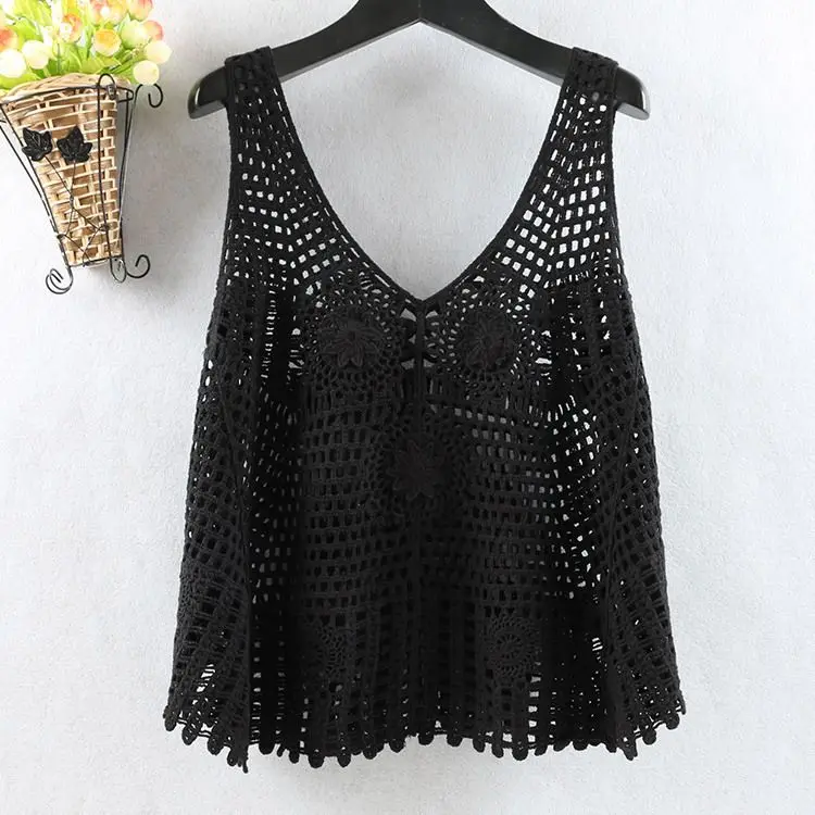 Hollow Knit Vest Ladies Sling Short Top Woman Crocheted Short Tank Tops Female Comfortable Sleeveless Camis Tops Camisole L65