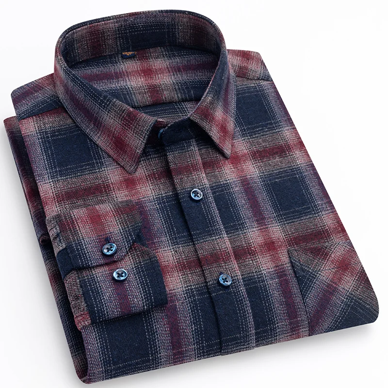 New in shirt big size 100%cotton sanding long-sleeve shirts for men slim fit casual plain shirt plaid designer elegants clothes