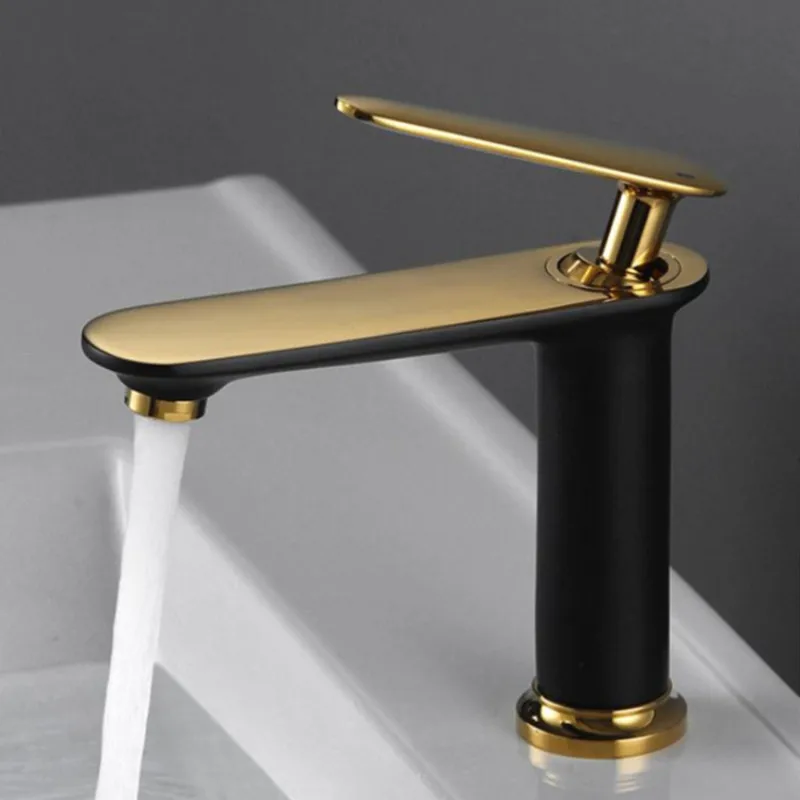 

Tuqiu New Basin Faucet Bathroom Hot Cold Gold Black Mixer Crane Deck Single Lever Brush Gold Tap Mixer Brass White