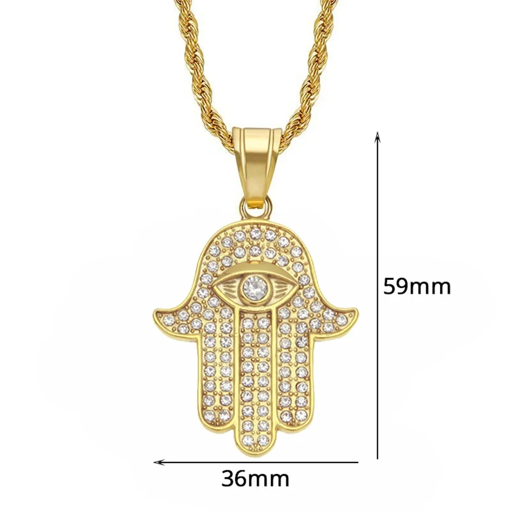 Hamsa Hand of Fatima Necklace Pendant & Chain For Men Women\'s Gold Color Stainless Steel Palm Necklaces Turkish Jewelry Gift