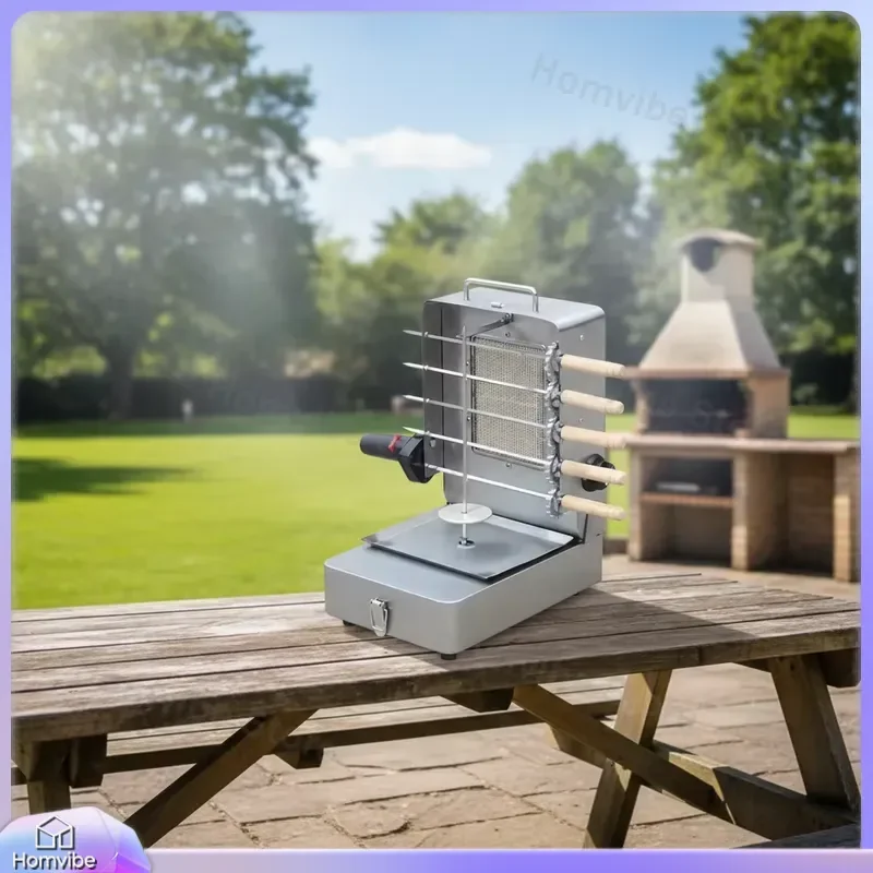 Hot Sale Stainless Steel Gas BBQ Grill Rotisserie Machine Vertical Shawarma Kebab Broiler with Skewers Outdoor Barbecue Grill