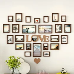 Solid Wood Heart-Shaped Photo Wall Decor Frame, Creative Love Album, Background Set, Stylish Wall Art, Unique Picture Display