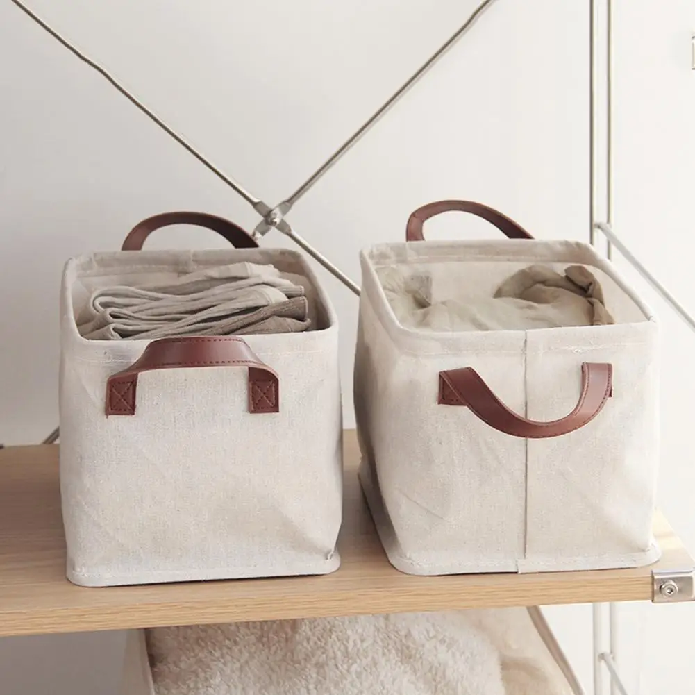 Useful Comfortable Touch Storage Bins Faux Leather Handle Laundry Bag Office Bedroom Storage Basket for Bedroom