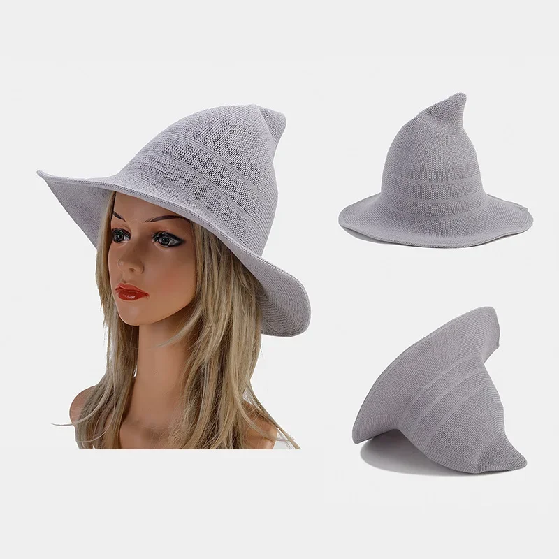 Vintage Halloween Woman Witch Hat Costume Wool Knit Hat for Party Coseplay Masquerade Hat Festival Decoration Accessories