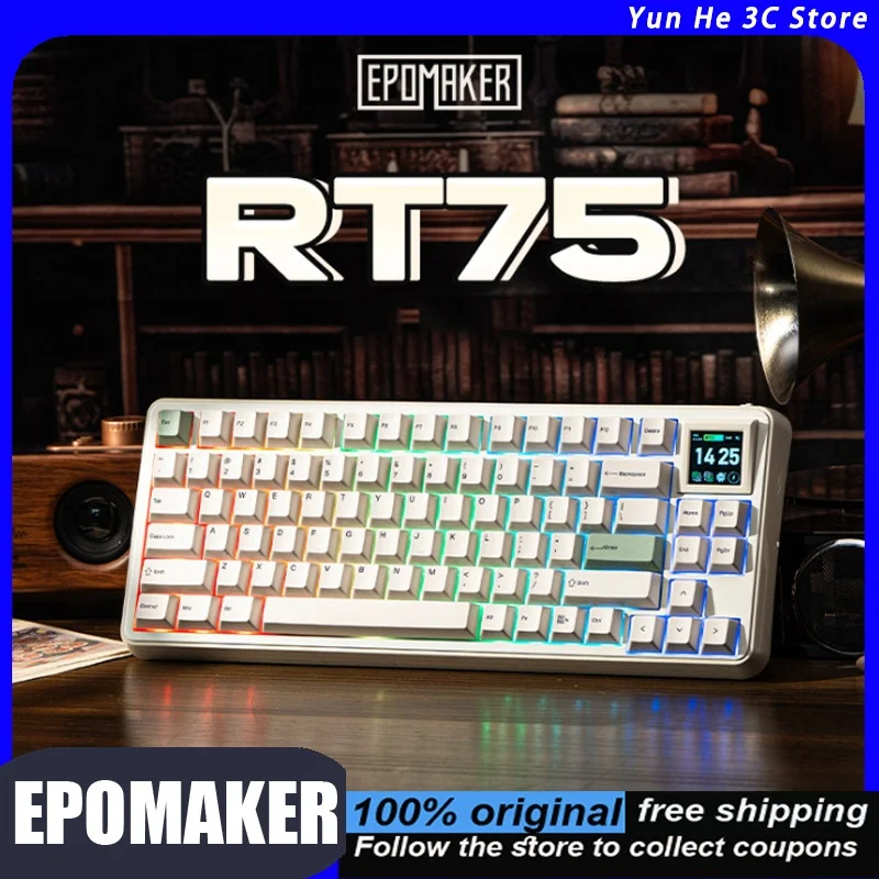 POMAKER RT75 Mechanical Keyboard Customizable Tri-Mode Wireless Bluetooth Gasket Mount Hot-Swappable Gaming Office Minimalist