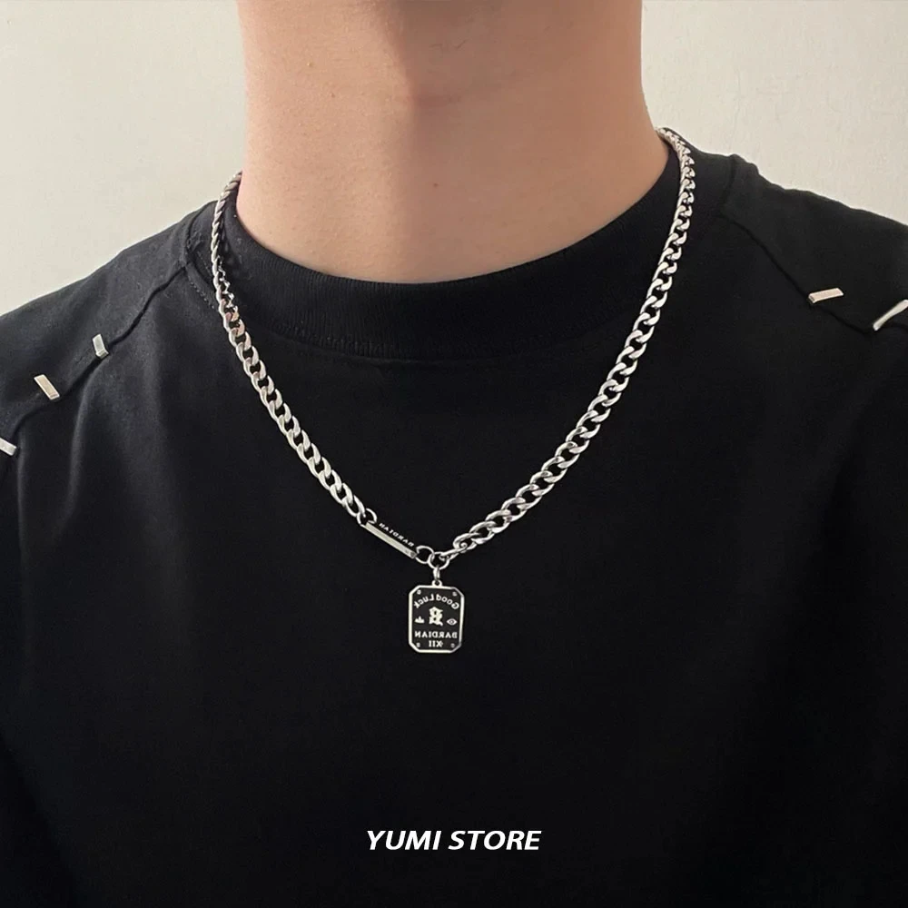 Good Luck Pendant Necklace for Men Women Trend Titanium Steel Hang Tag Sweater Chain Hip-hop Kpop Jewelry Unisex Accessories