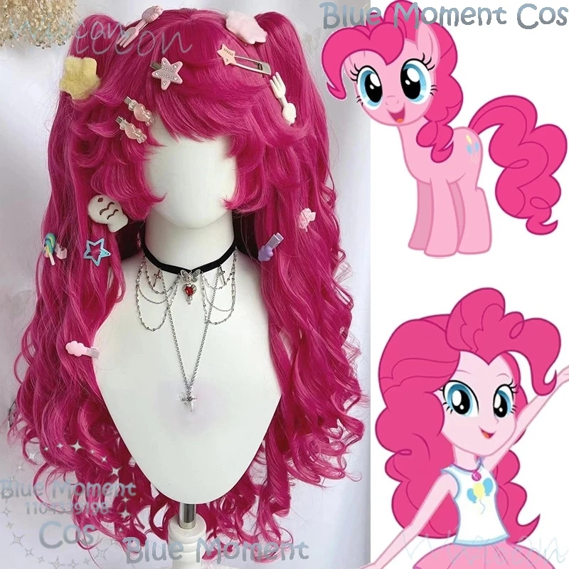 Anime Pinkie Pie Cos PP Pinkamena Diane Pie Cosplay Personification My Little Cos Cute Lovely Pink Pony Wig Wavy Curls Party