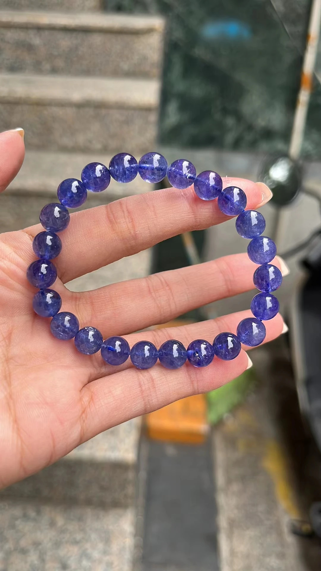 Natural Blue Tanzanite Gemstone Clear Round Beads Bracelet 8.2mm Tanzania Tanzanite Rare Stone Bangle AAAAAA