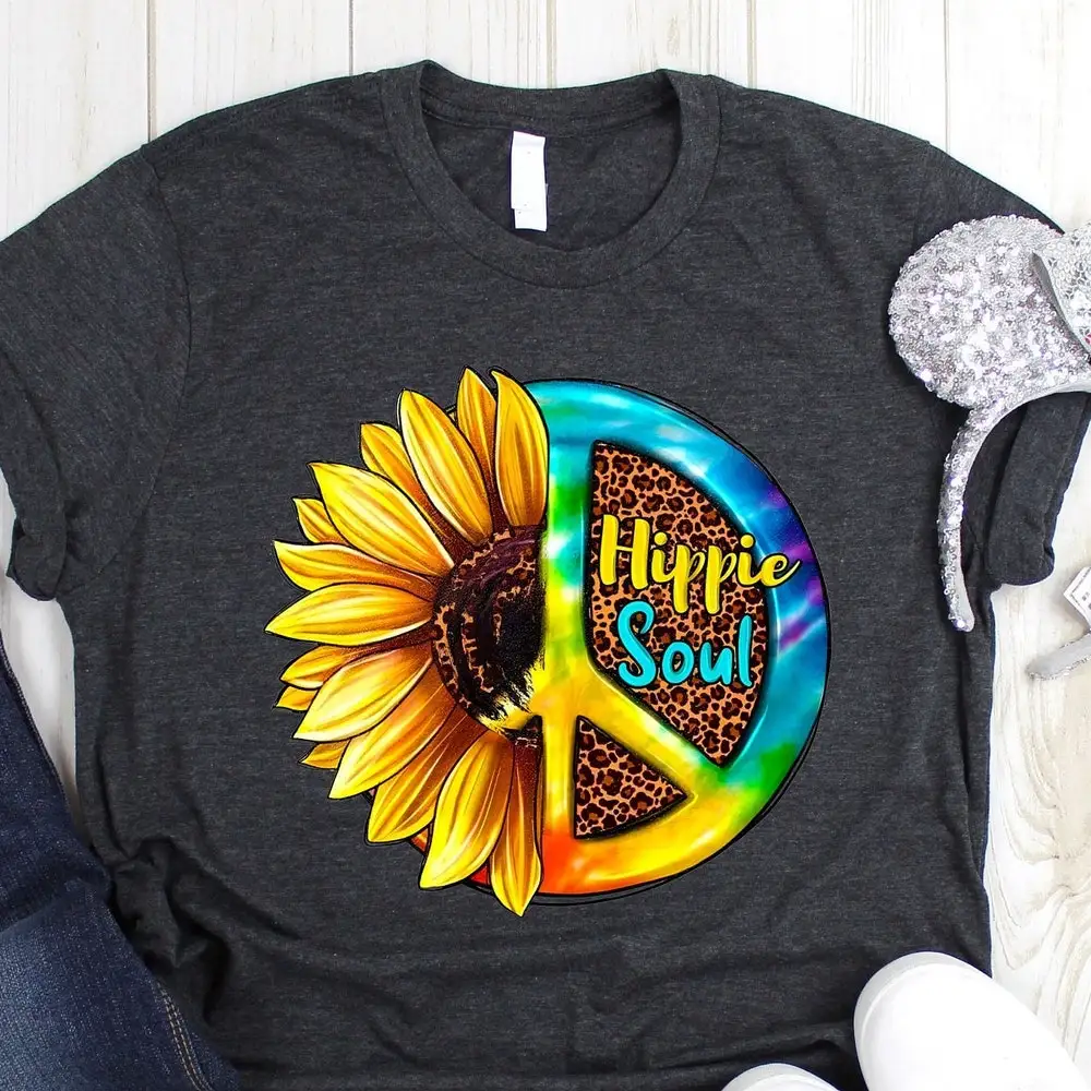 Camiseta Hippie Soul, diseño de leopardo de la vida del girasol de la paz, amor lindo