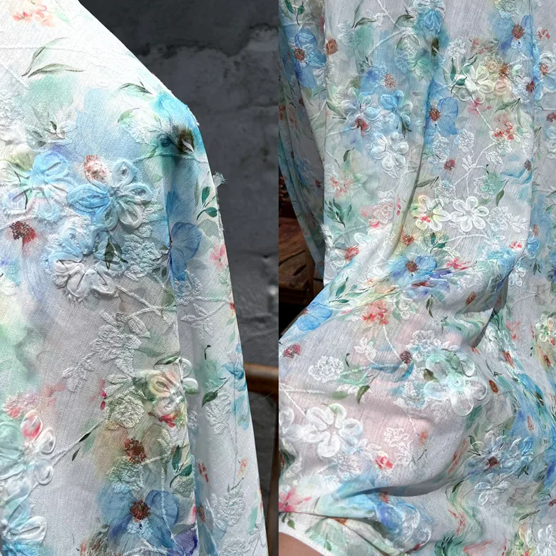 High-quality Relief Art Style Color Smudged Elastic Mesh Fabric Dress Dress Women's Designer Fabric