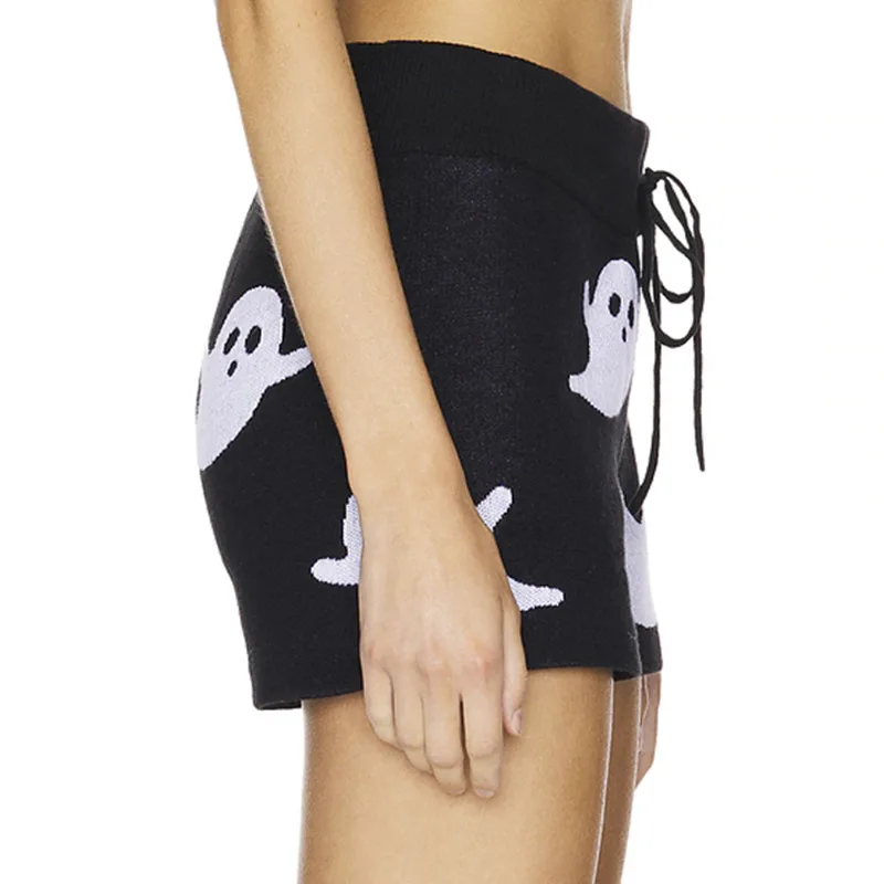 ชุดเซ็ตสองชิ้นสำหรับผู้หญิง สไตล์ลำลอง ผ้าถักลายการ์ตูน แขนยาว กางเกงขาสั้น ชุดใหม่เข้าชุดกัน