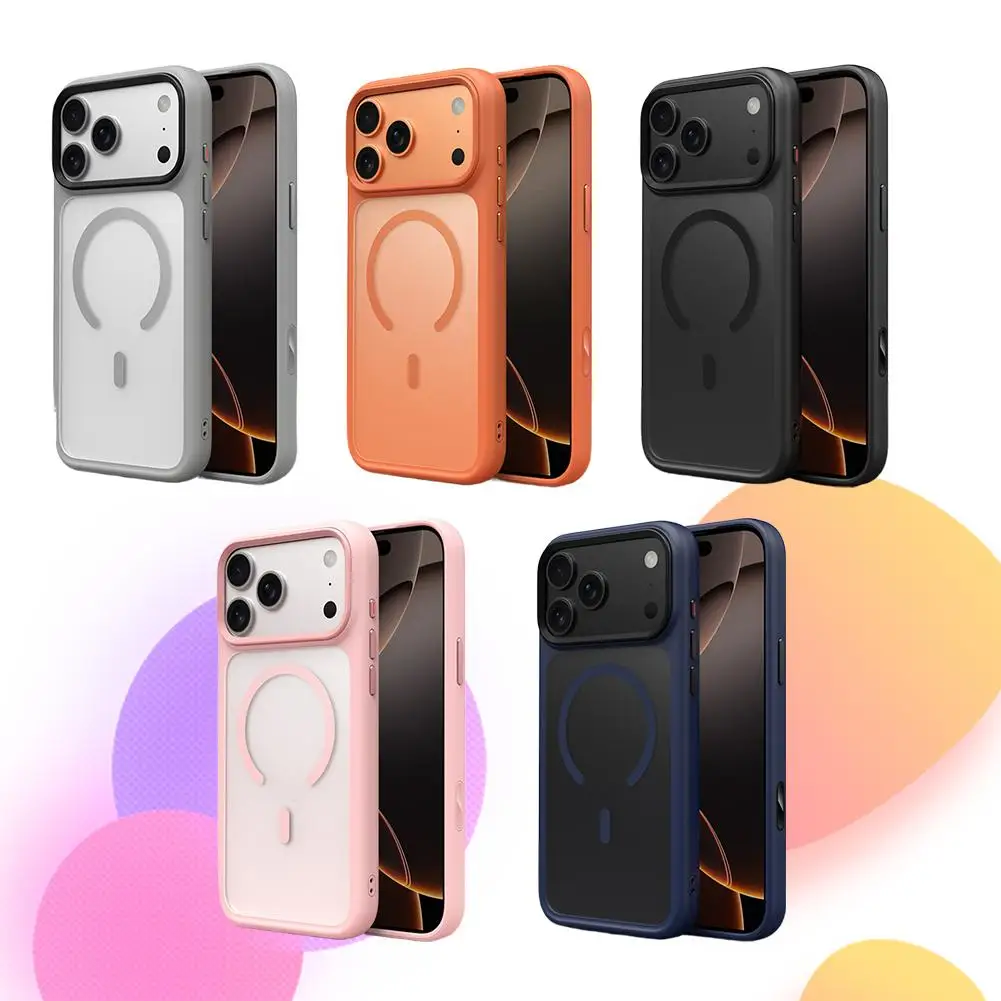   Para iphone 17 funda protectora semitransparente con sensación de piel magnética para MagSafe protección a prueba de golpes cubierta translúcida nuevo D9V8