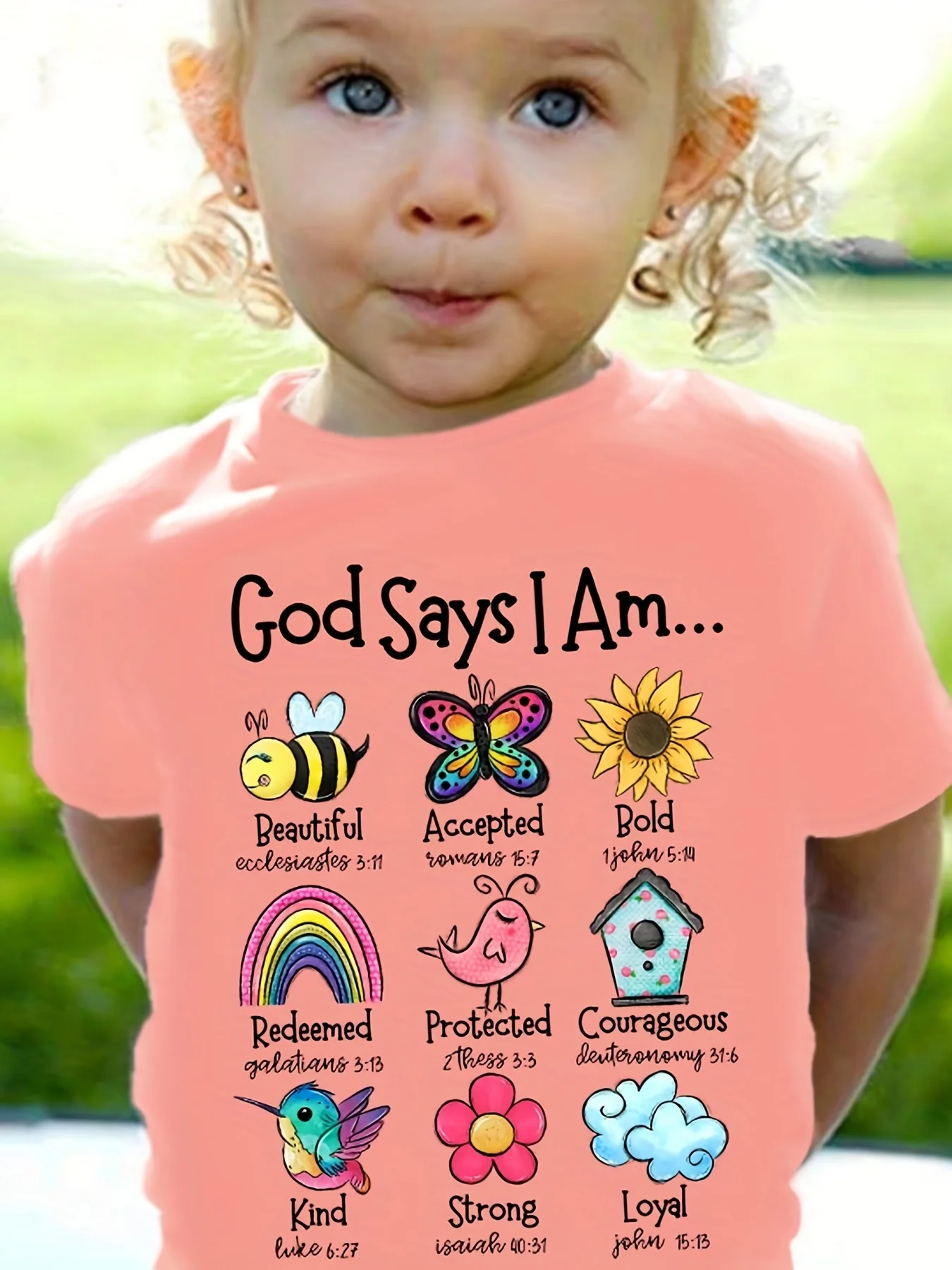 God Says I\'m a Flower Critter Graphic Girls Creative Cotton T-Shirt Casual Comfortable Short Sleeve T-Shirt Kids Summer Tops