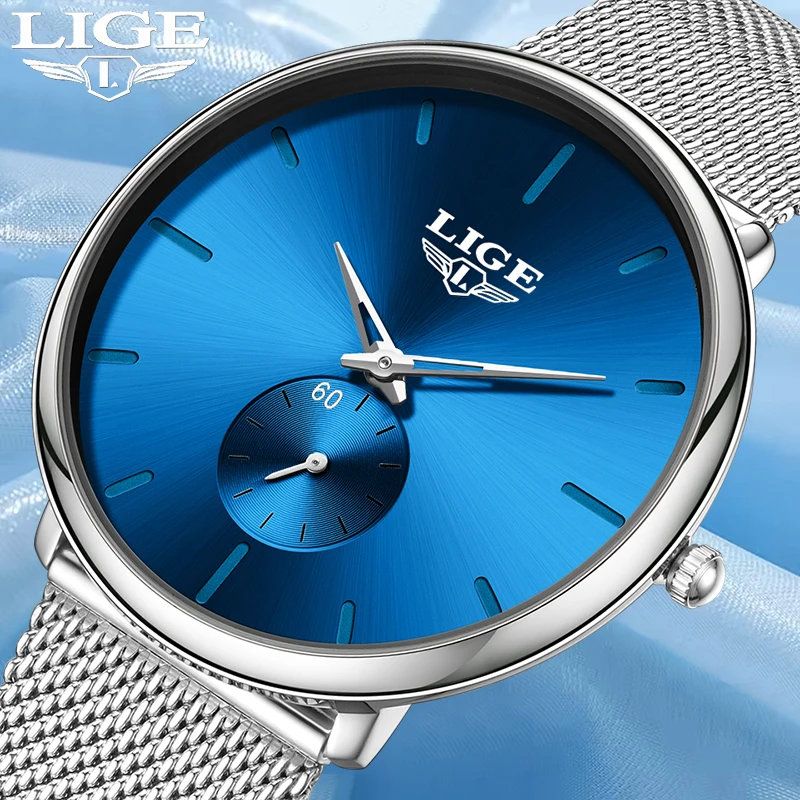 

LIGE Women's Quartz Wristwatches Simple Ultra Thin Mesh Round Watch Women Waterproof Bracelet Watch Gift For Women Montre Femme