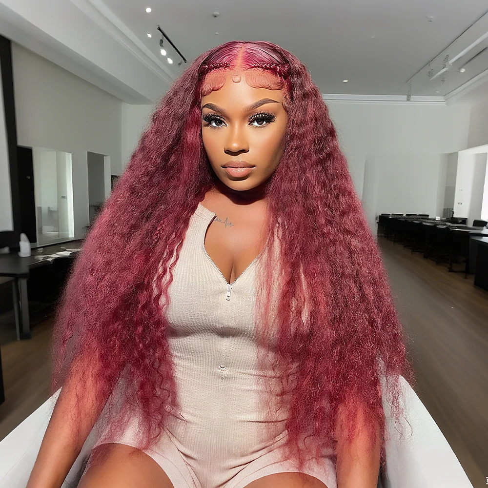 

99J Burgundy Colored Curly Wigs Lace Front Wig 13X6 Hd Transparent Deep Wave Lace Frontal Wig Human Hair Preplucked For Women