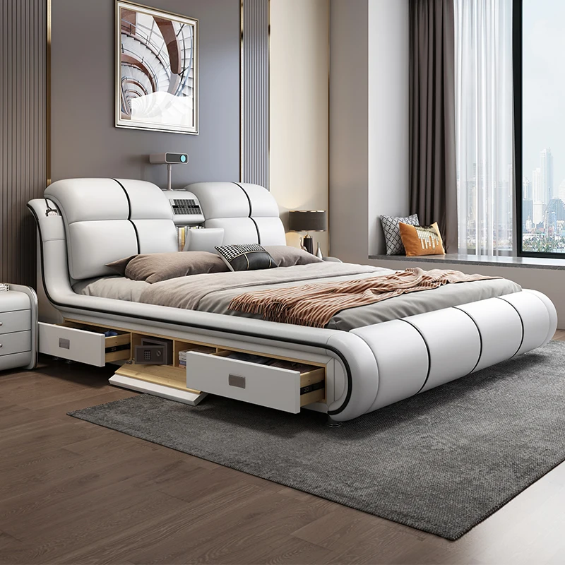 

Headboard Frame Double Bed Project With Drawers Twin King Size Multifunction Bed Modern Letto Matrimoniale Bedroom Furniture