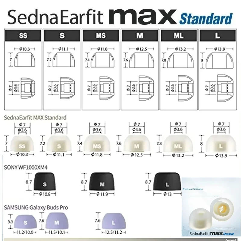 For AZLA Xelastec II Crystal II 2 Eartips Ear Tips for Max