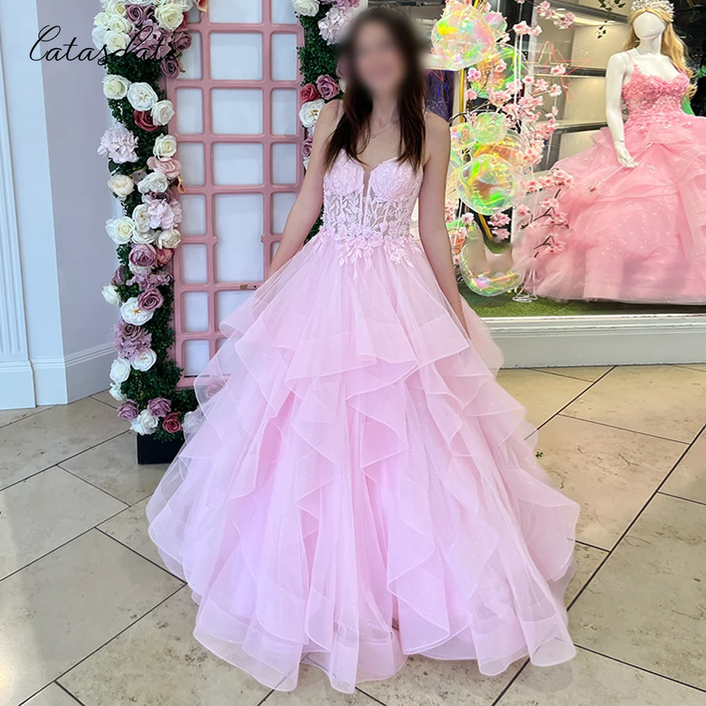 

Catasdate A Line Party Dress with 3D Flowers Evening Dress Tulle Elegant Princess Gown فساتين مناسبة رسمية Customized
