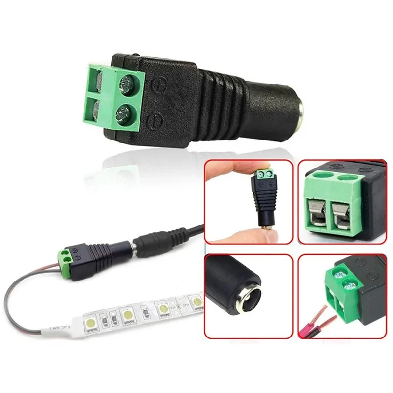 10Pcs DC Male Female Terminals 12V Power Connector 2.1mmX5.5mm Plug Adapter Jacks Sockets for CCTV Cameras Single Color LED Strp