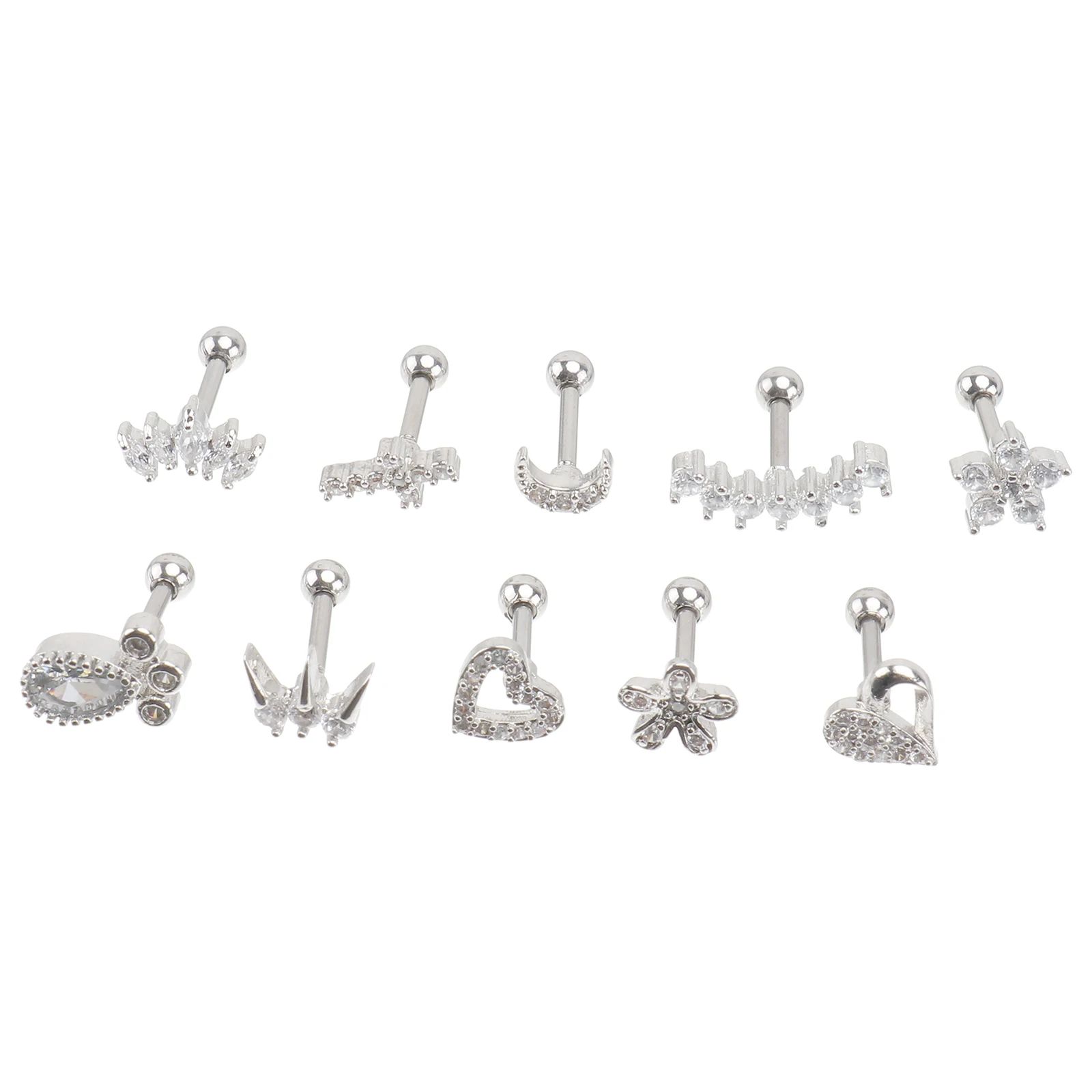 

10 Pcs Ear Bone Nails Piercing Studs Zirconia Earrings Fashion Universal Body Jewelry Lip Studs Safe Material Smooth Surface