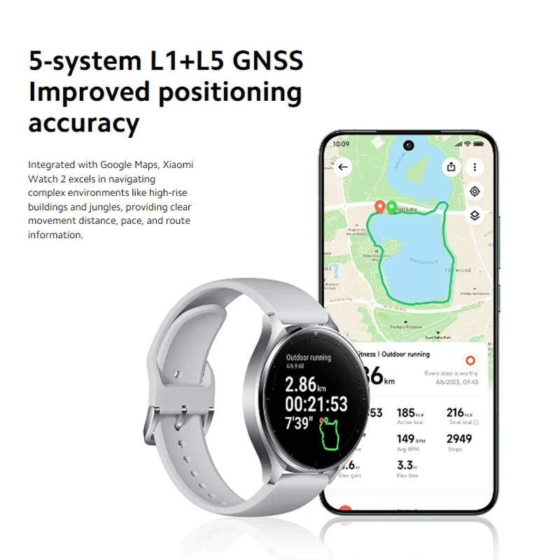 글로벌 버전 샤오미 워치 2, 구글 1.43 인치 AMOLED 디스플레이, 스냅드래곤 OS 착용®W5 + Gen 1 지원 160 + 스포츠 모드, L1 + L5 GNSS