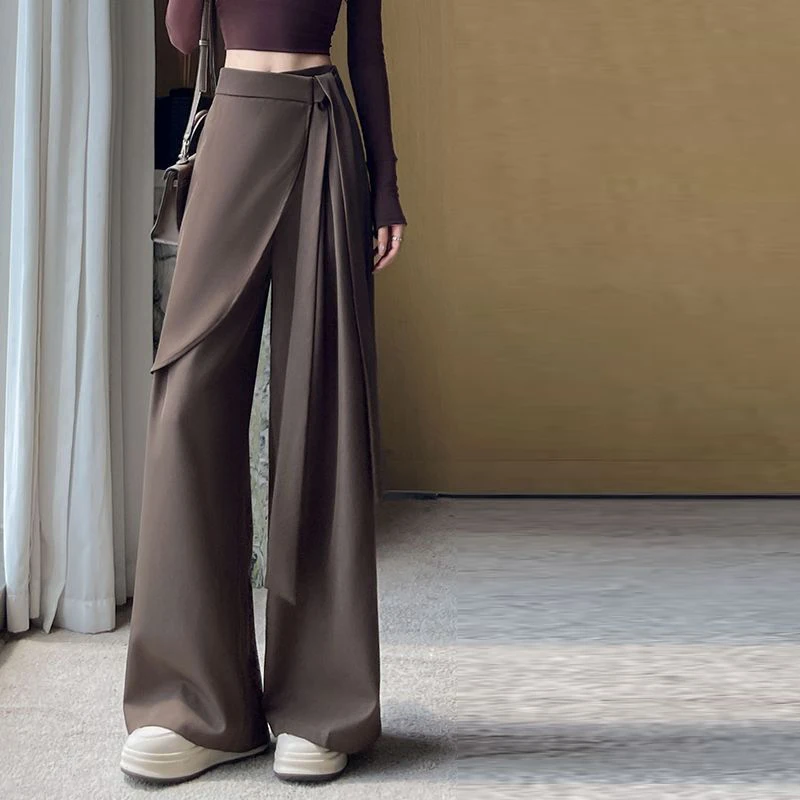 Design strap suit pants women's autumn 2025 new high-waisted and thin vertical straight casual wide-leg floor-mopping pants
