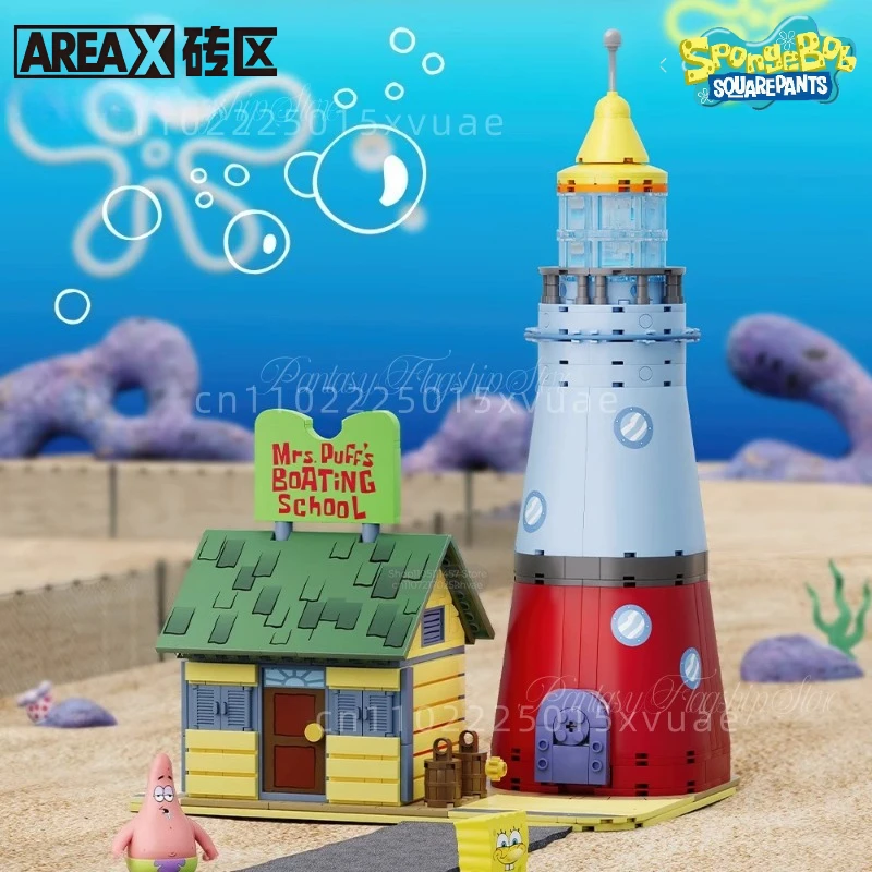 AREAX SpongeBob SquarePants Building Blocks Bikini Bottom Guida Scuola Street View Assemblaggio Giocattolo Modello Regali di festa per bambini