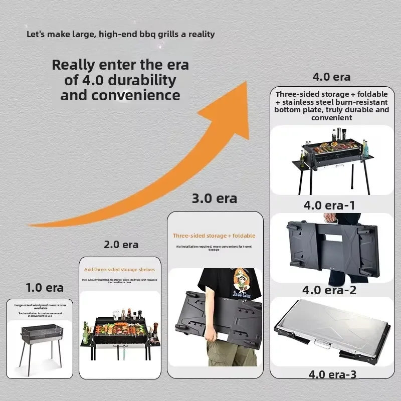 Portable Stainless Steel BBQ Grill for Outdoor Camping Picnic Family Patio Barbecue Meat Cooking Compact Charcoal Grate Mini