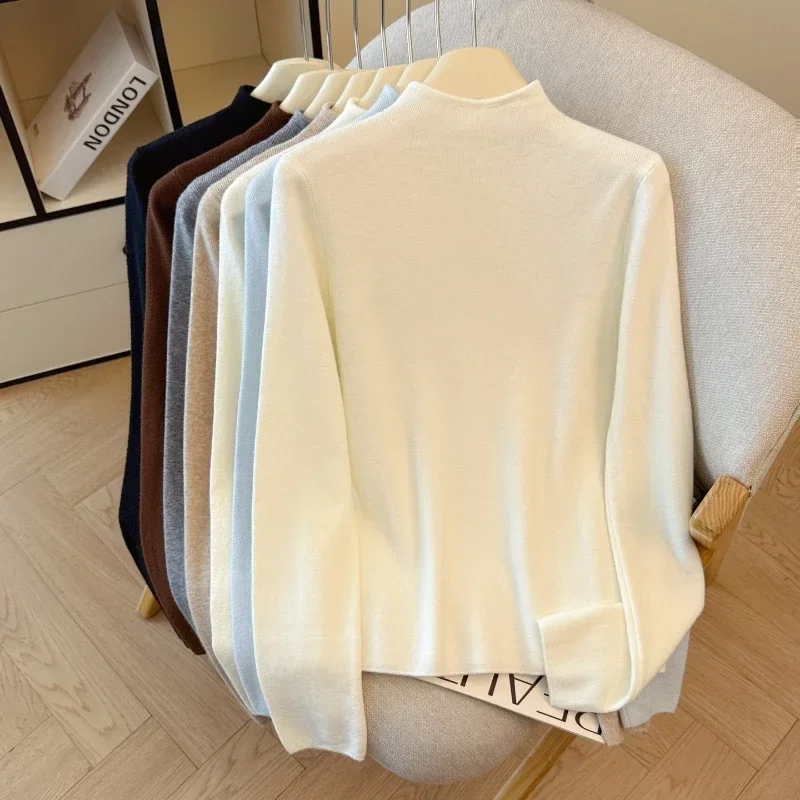 Trendy Casual Versatile Inner Top Mock Neck Soft Knit Sweater 2026 Autumn Winter Minimalist Long Sleeve Women's Pullover