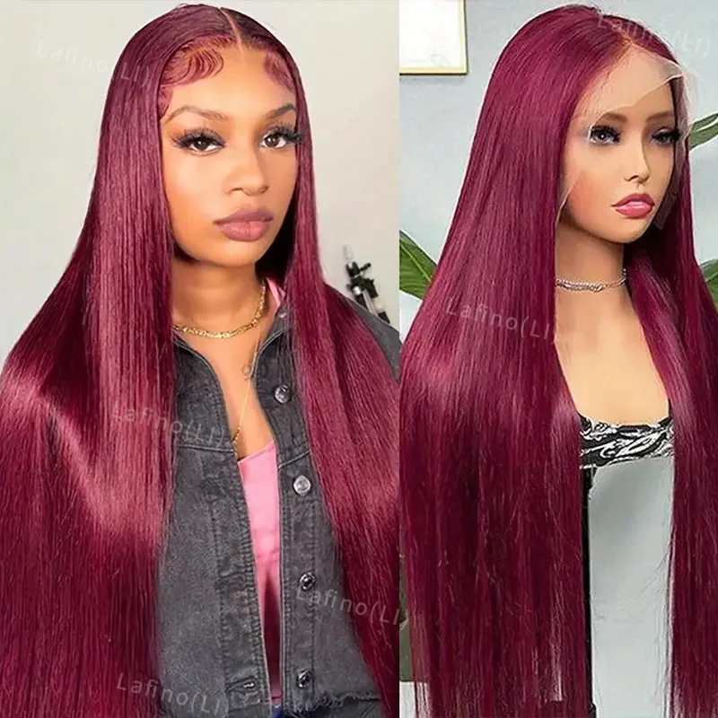 

13x4 Lace Front Wig 30 34 Inch 99J Burgundy Red Color 200 Density Straight Lace Frontal Wig Human Hair Wigs For Women Prepluck