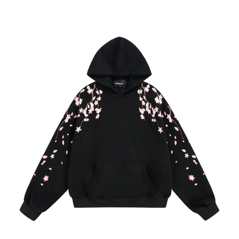 

Embroidery Hoodies Man Flower Fashion Harajuku Hoodies Women Casual Loose Hoody American Sweatshirt Hooded Pullover Oversize