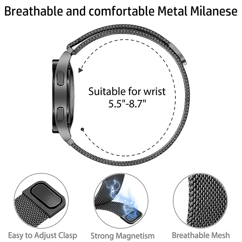 Milanese loop สําหรับ Samsung Galaxy watch 6 5 4 คลาสสิก 20 มม.22 มม.สร้อยข้อมือโลหะ Amazfit Bip 5/Bip3 pro/Balance/GTS/GTR 4-3-2 สาย