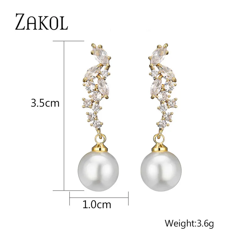 ZAKOL Korean Fashion Cubic Zirconia Pearl Dangle Earrings for Women Luxury Engagement Wedding Party Jewelry Gifts EP5125