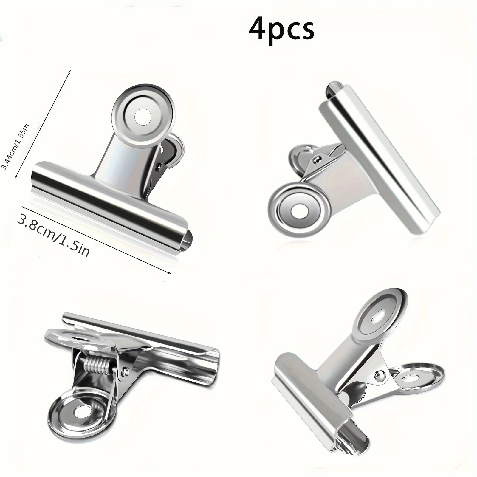 4pcs Stainless Steel Round Head Spring Clamps - Heavy Duty Multipurpose Clips for Office, Kitchen, Home Organization,Food Bags