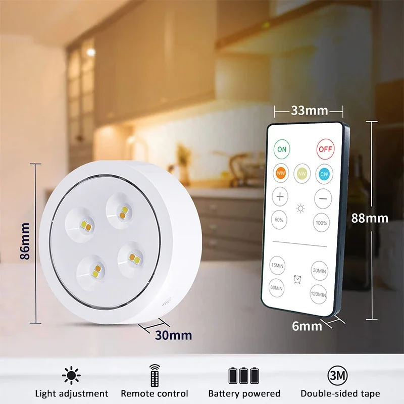 Cabinet Decoration Led Light Ice Hockey Lamp Battery Powered Kitchen Undertable Lighting 3-tone Light Remote Control Night Light