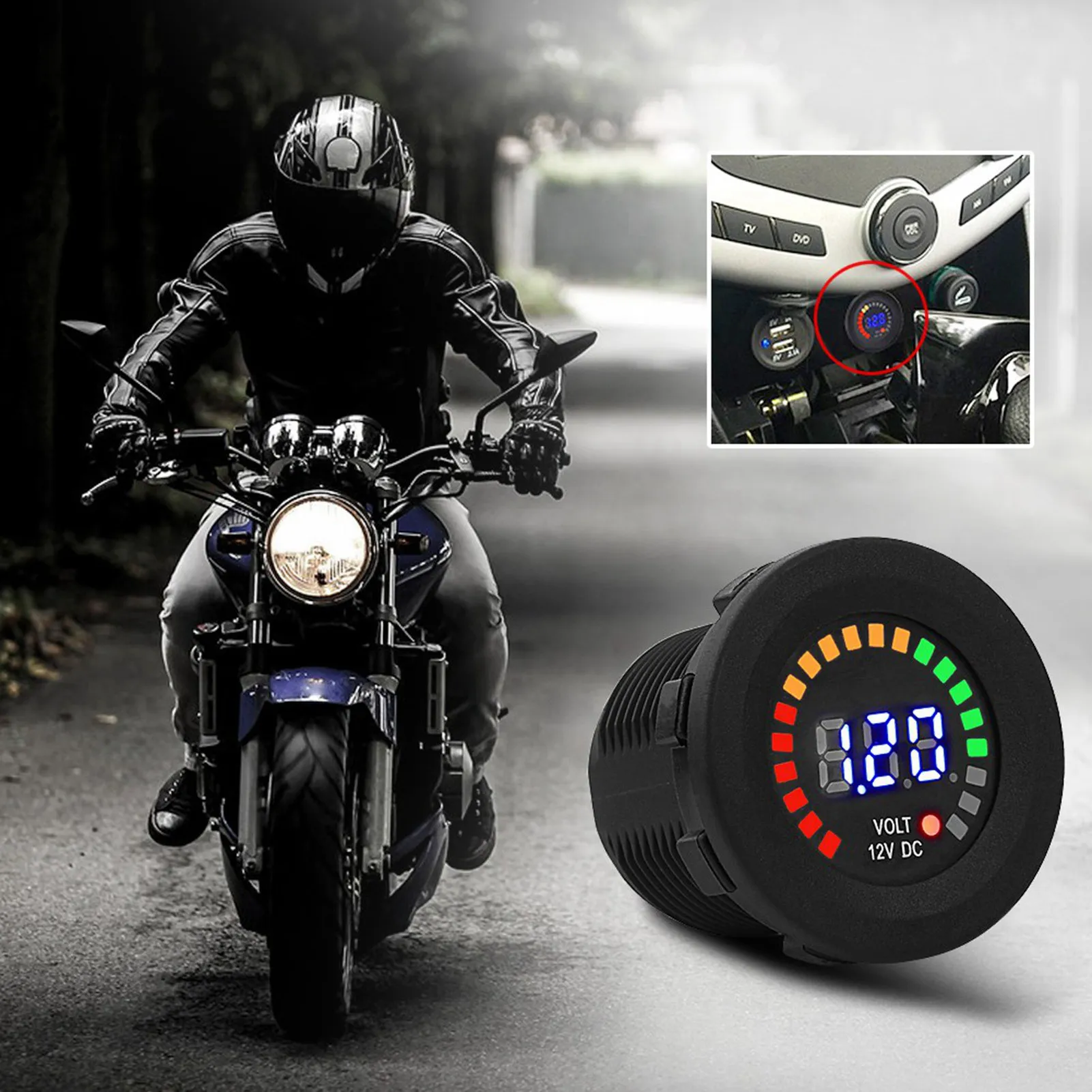 12V Motorcycle LED Digital Voltmeter High Precision Waterproof Voltage Meter For Car Boat ATV RV