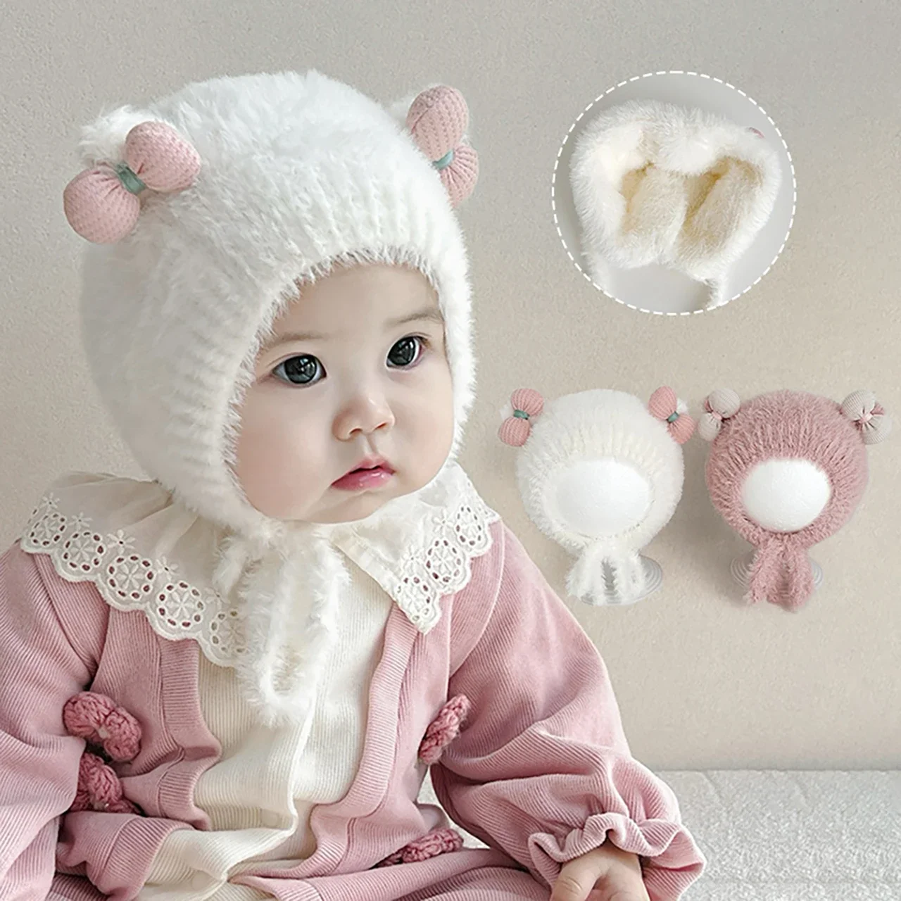 

Зимняя утолщенная теплая детская защитная шапка для ушей, милая шапка с бантом для мальчиков и девочек, мягкая детская ветрозащитная шапка на шнуровке для малышей