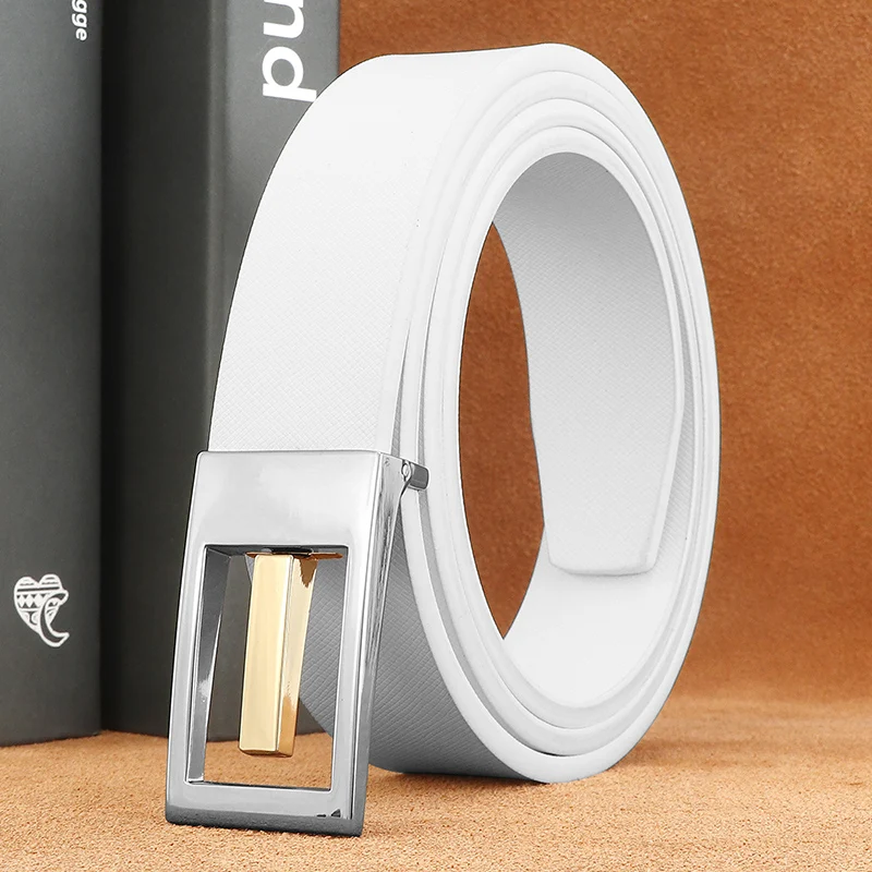 Leisure white belts men slide buckle fashion corset designers wide 3cm genuine leather fine jeans ceinture homme
