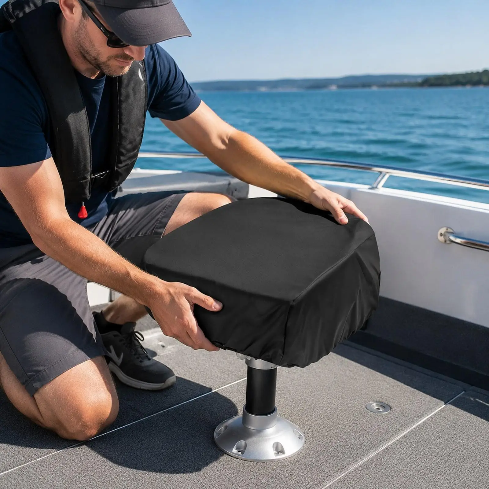 Boat Folding Seat Covers Marine Grade Oxford Cloth Seat Protector Easy Fit for Fishing and Pedestal Boats