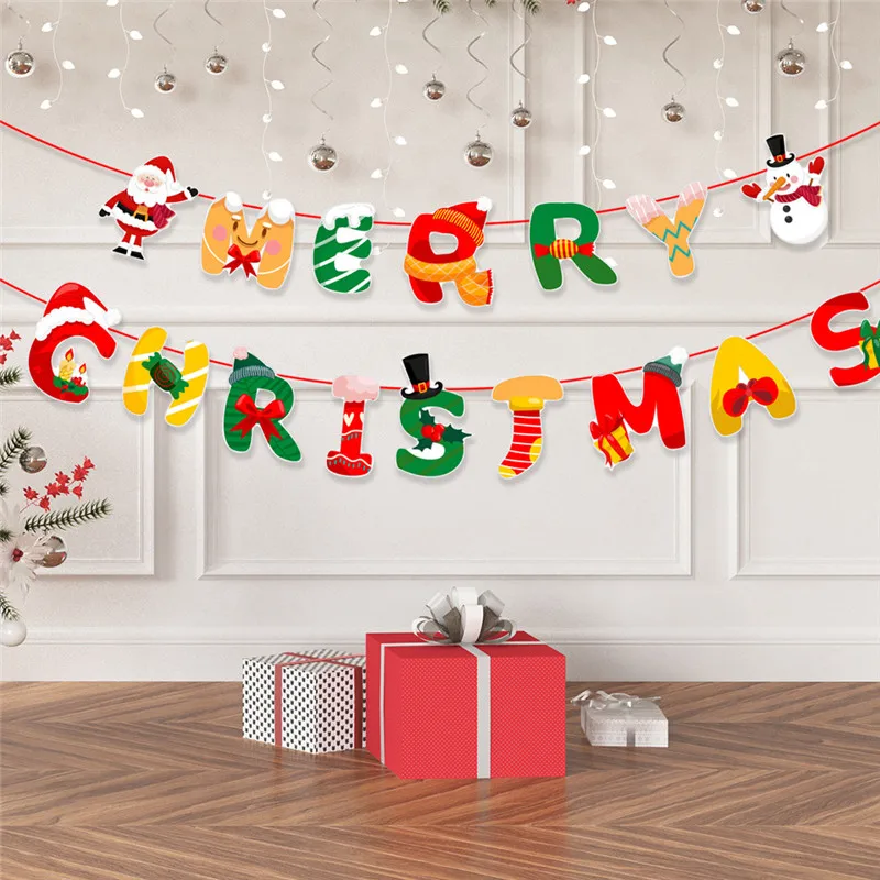 DIY Handmade Toys 3Meter Merry Christmas Banners Paper Hanging Flags Cartoon Christmas Home Decoration Kids Educational Toy Gift