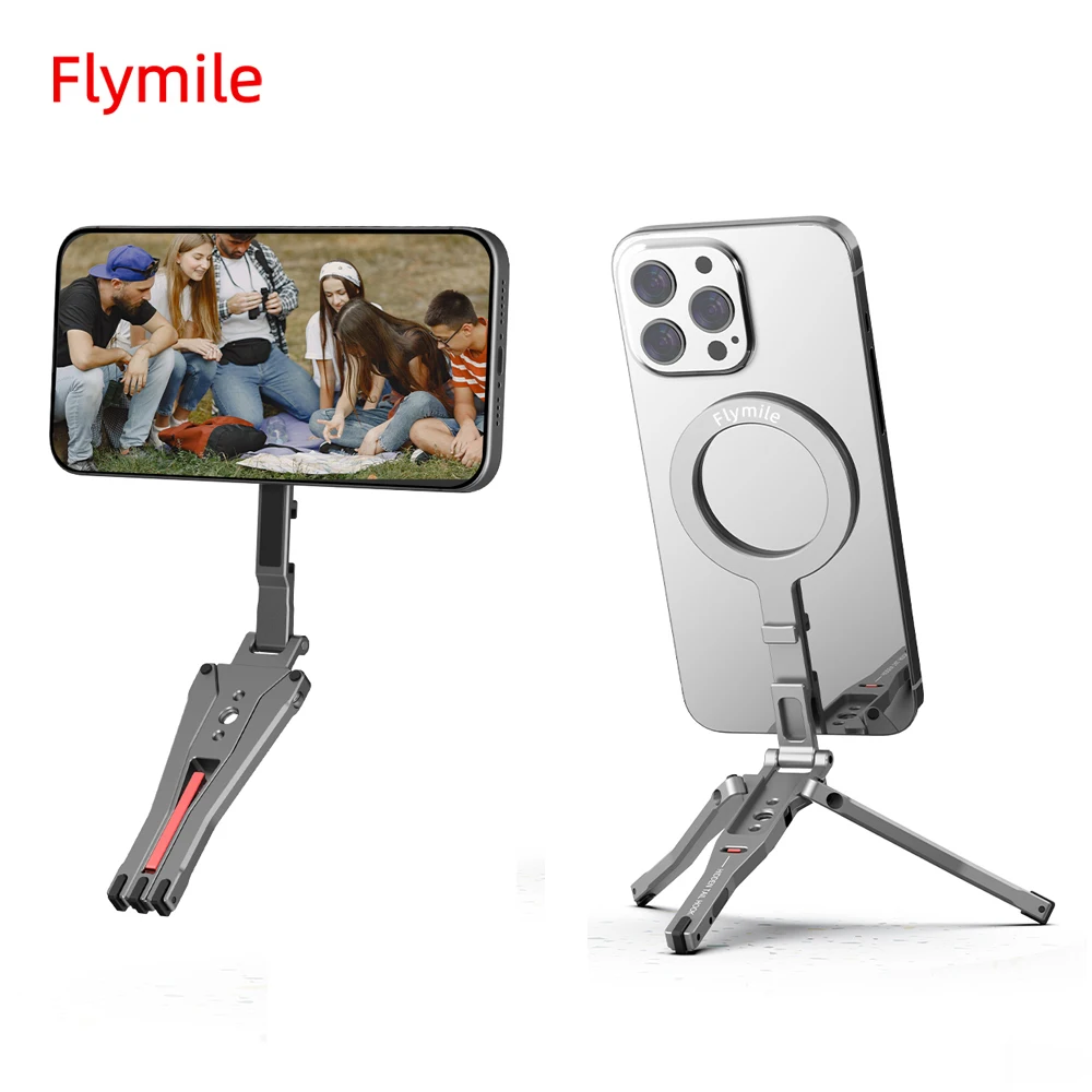 

Flymile Magnetic Selfie Stick Tripod for iPhone 16 15 14 13 12 Pro Max Phone Foldable Tripod 1/4" Holes Compatible with MagSafe